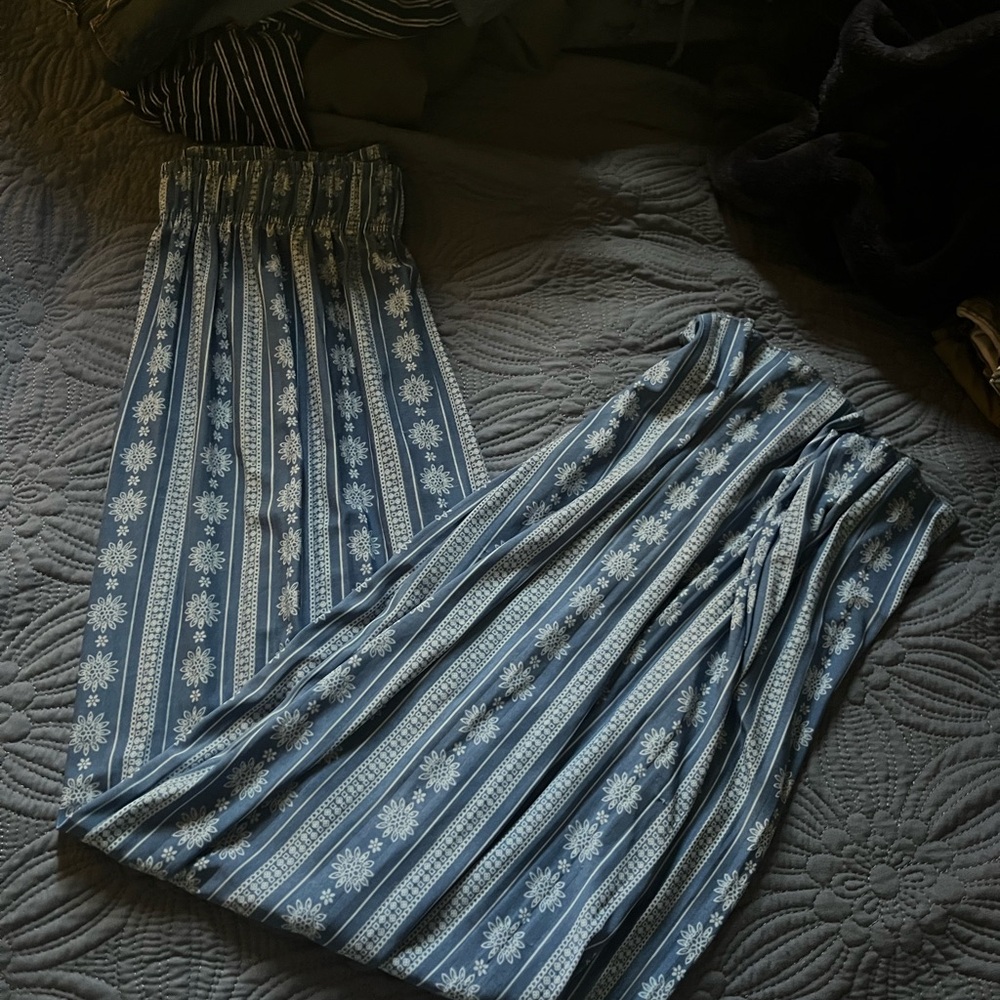 Blue and White Patterned Pants